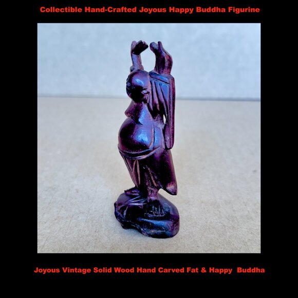 Joyous Vintage Solid Wood Hand Carved Fat & Happy Hotei Buddha - Picture 2 of 9